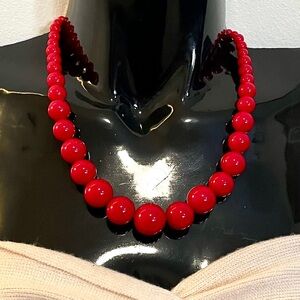 Vintage Early 2000s Red Chunky Graduated Beaded Statement Necklace